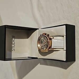 Studio Time Women's White Leather Band Wristwatch